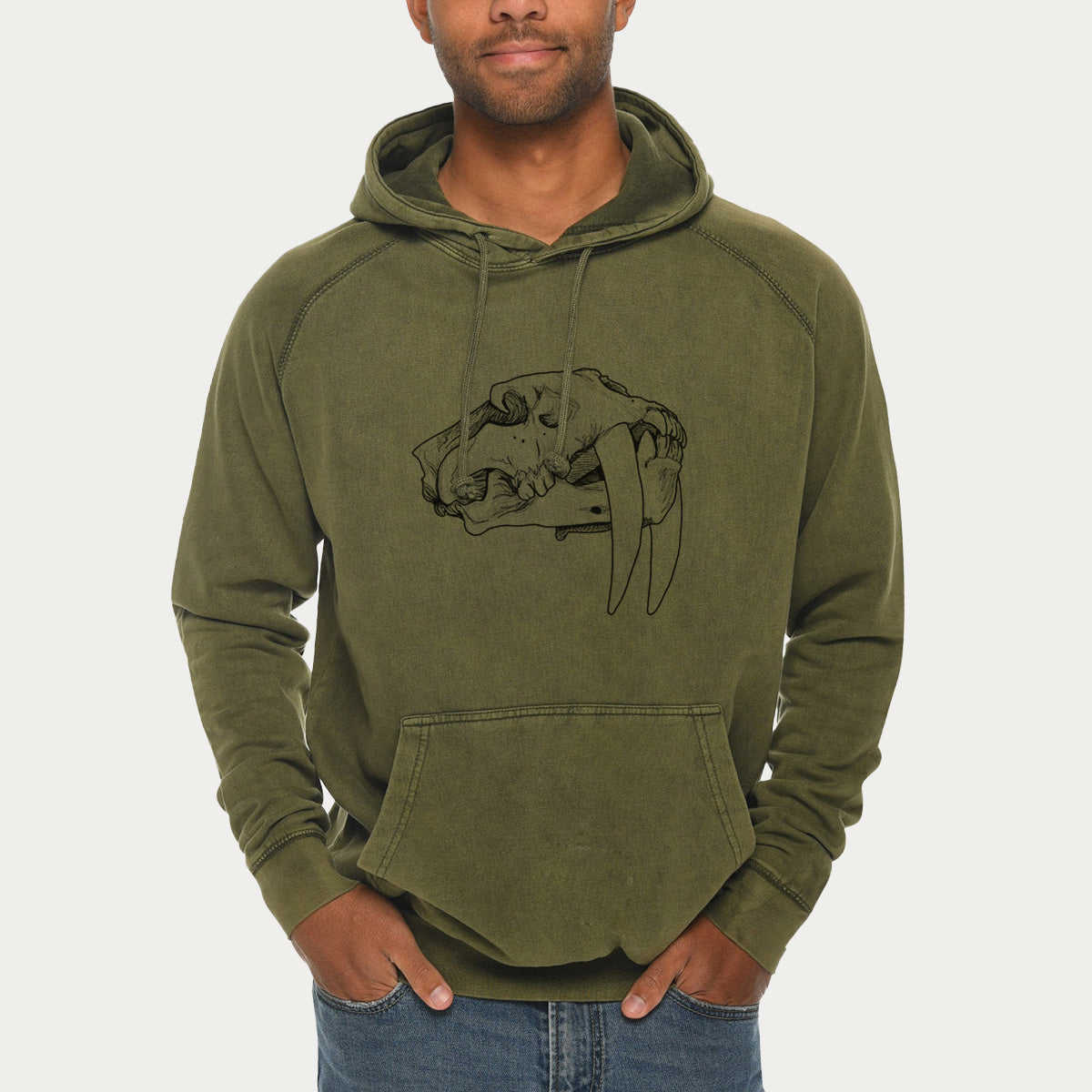 Saber-toothed Tiger Skull - Mid-Weight Unisex Vintage 100% Cotton Hoodie