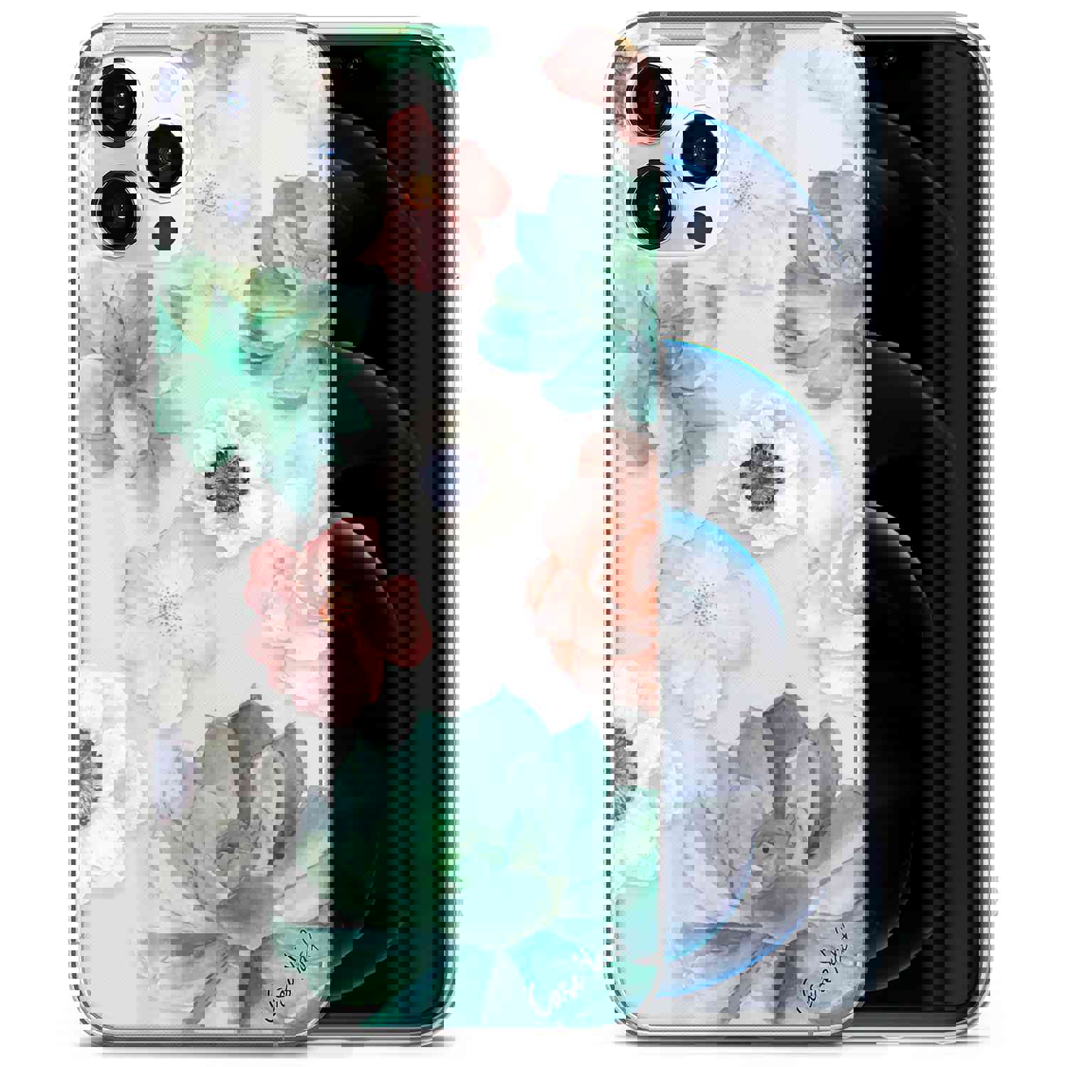 TPU Clear Case with Tropical Flowers Design for iPhone & Samsung Phones