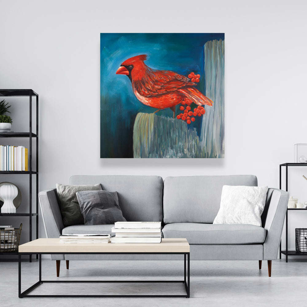 Redbreast Bird On A Branch - Fine Art Gallery Wrapped Canvas 36x36