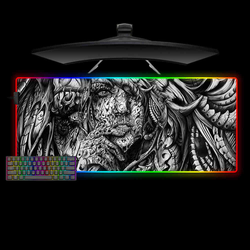 Abstract Art Women's Face Design RGB Gaming Mouse Pad with LED Strip
