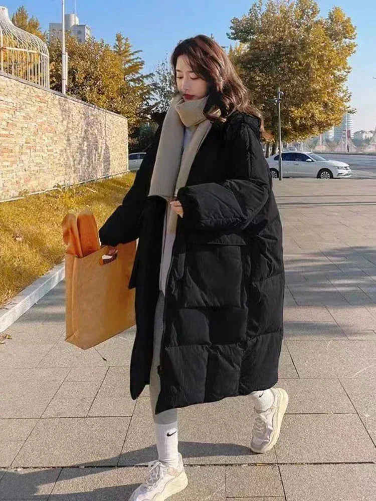 Nukty Winter Jacket for Women - Korean Style Fashion Loose Long Sleeved Hooded Parka