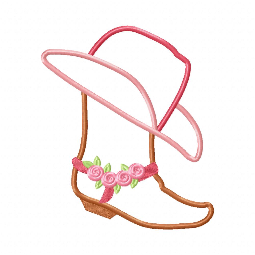 Cowgirl Boot and Hat Applique Machine Embroidery Design