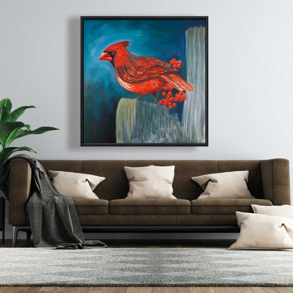 Redbreast Bird On A Branch - Fine Art Gallery Wrapped Canvas 36x36
