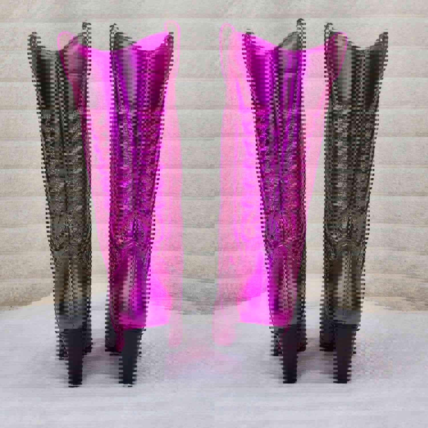 Disco Cowgirl Metallic Hot Pink Cowboy Knee Boots - Western Block Heels (US Sizes)