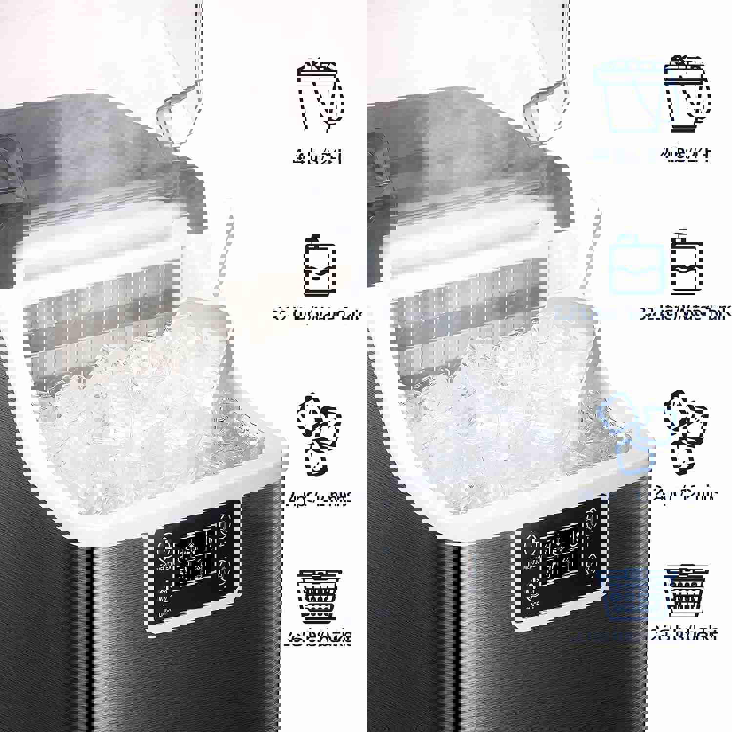 KISSAIR Countertop Ice Maker Machine, 44Lbs/24H Self-Cleaning, Compact Ice Cube Maker for Home/Kitchen/Office
