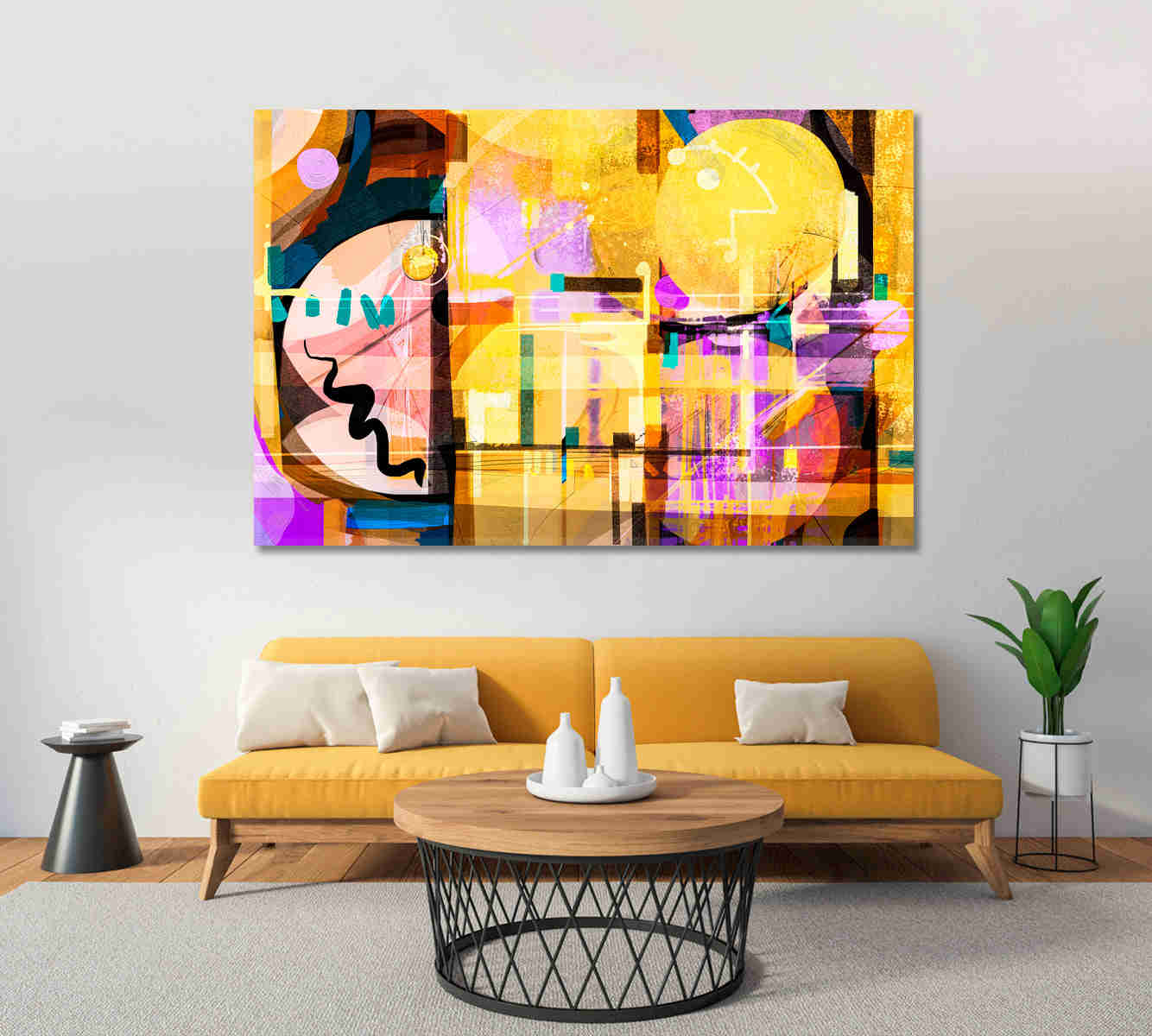 Abstract Multicolor Mix Brush Stroke and Splash Geometric Art Canvas Print