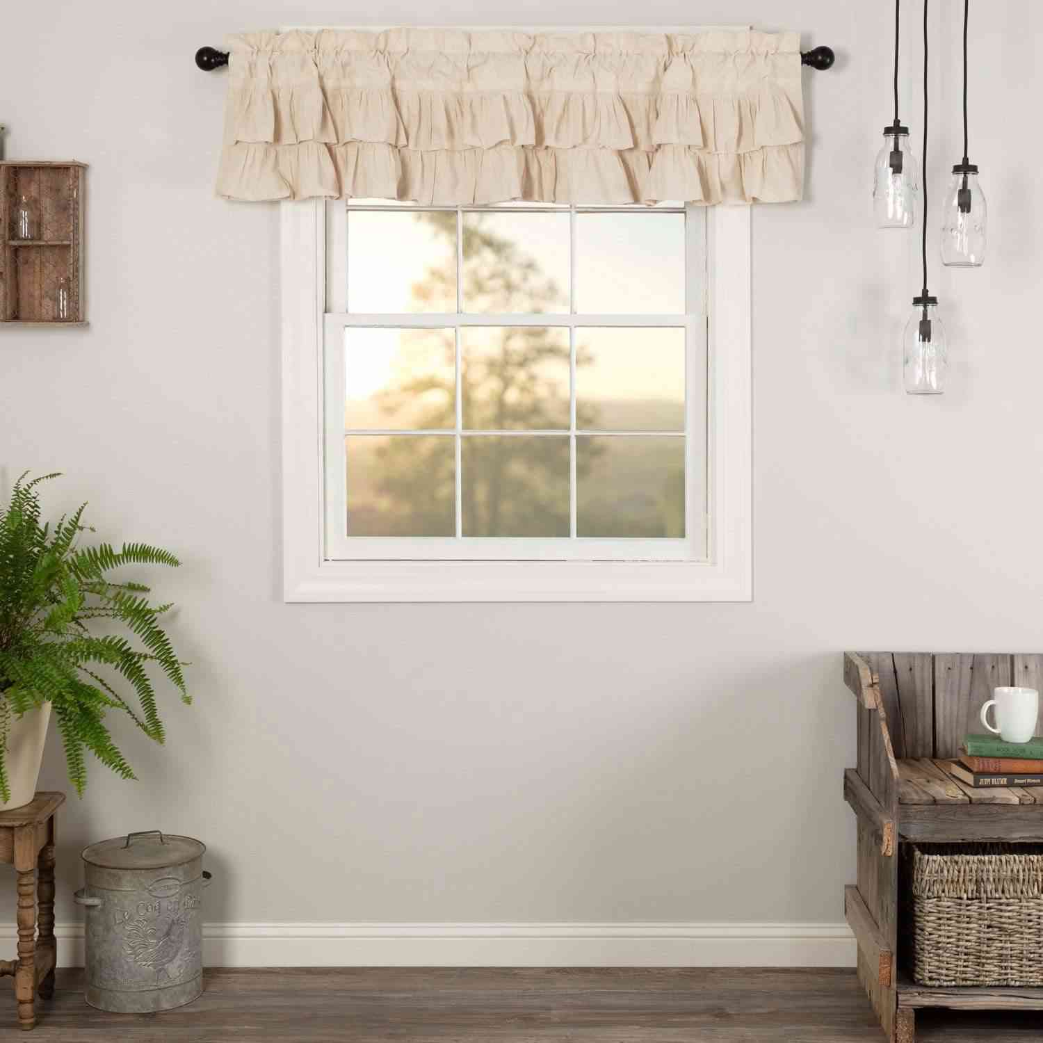 Simple Life Flax Natural Ruffled Valance 16x72 - Farmhouse Style Cotton Linen Blend