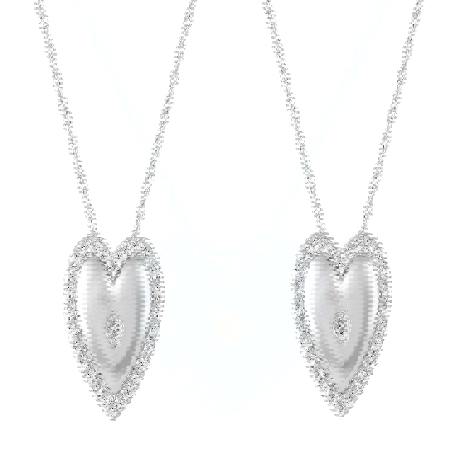 Set of 2: 3/8 CT TW Diamond Puff Halo Heart Pendant & Earrings in 925 Sterling Silver