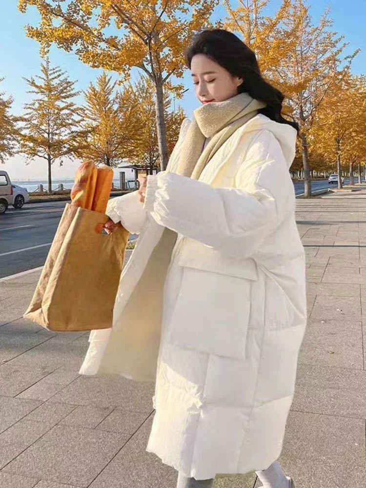 Nukty Winter Jacket for Women - Korean Style Fashion Loose Long Sleeved Hooded Parka