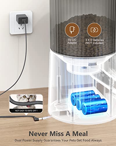 PETULTRA Automatic Cat Feeders, 4L Programmable Pet Dry Food Dispenser with Dual Power Supply