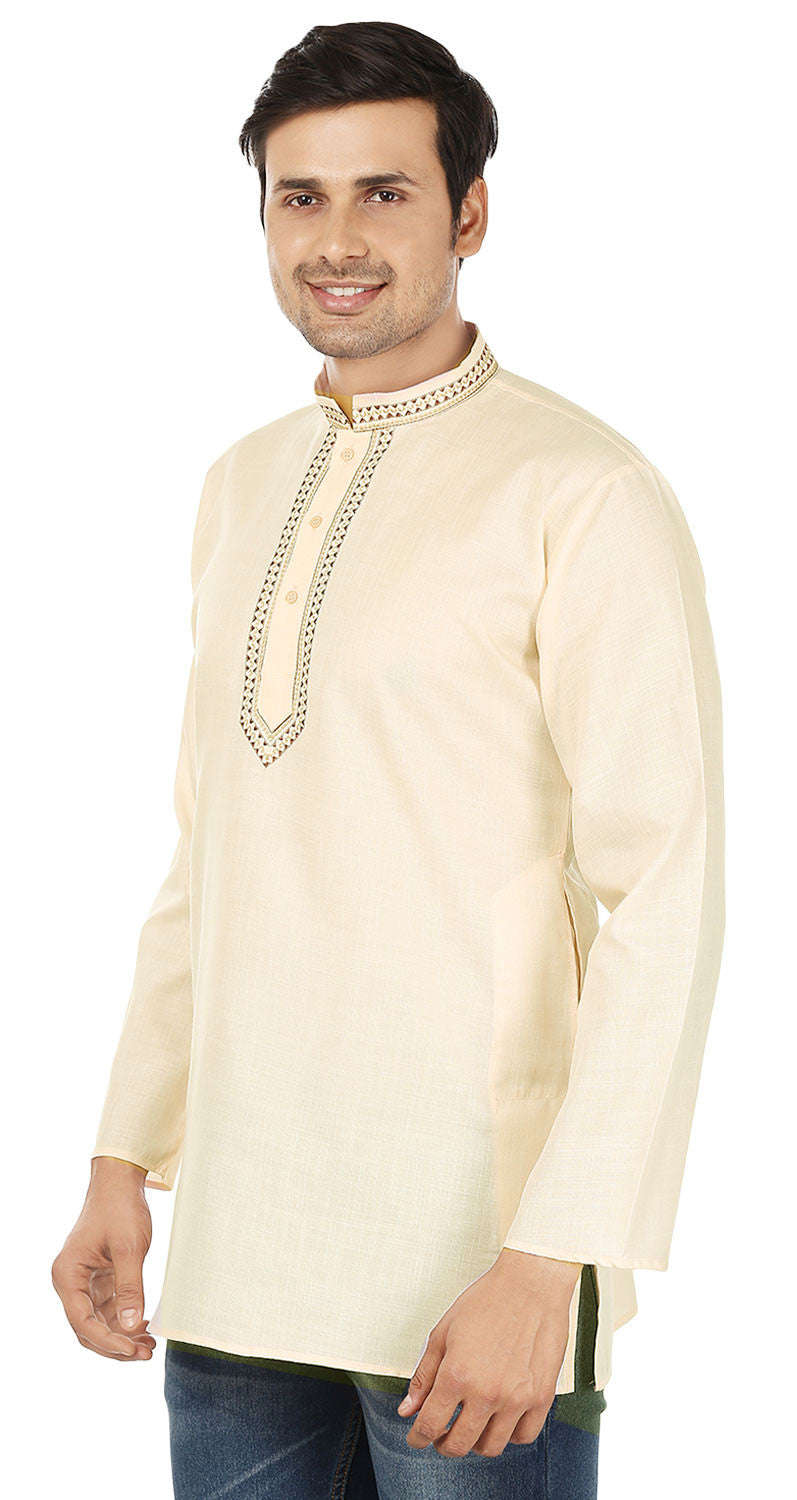 Men's Cotton Short Kurta Shirt - Cream (Indian Clothing)