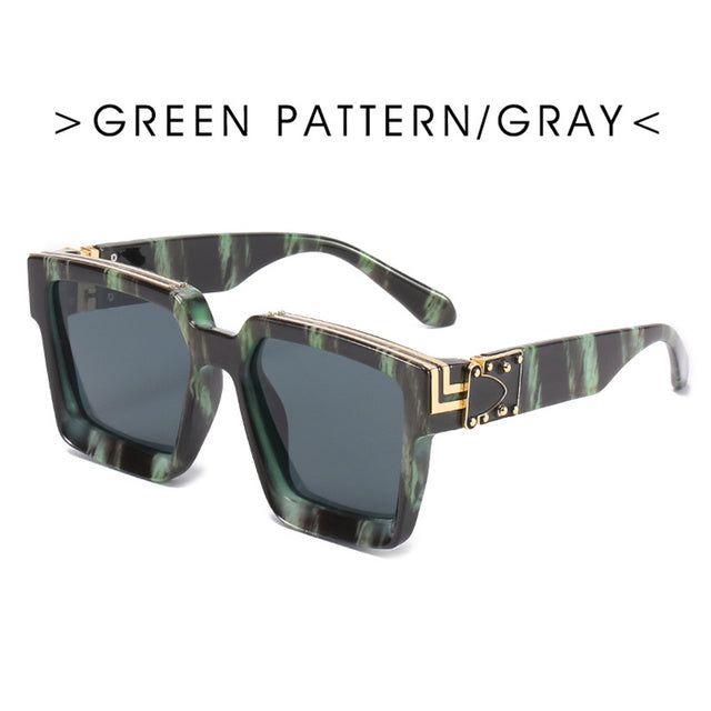 Fashion Trend Big Frame Sunglasses for Women - Green Marble Print UV400 Protection