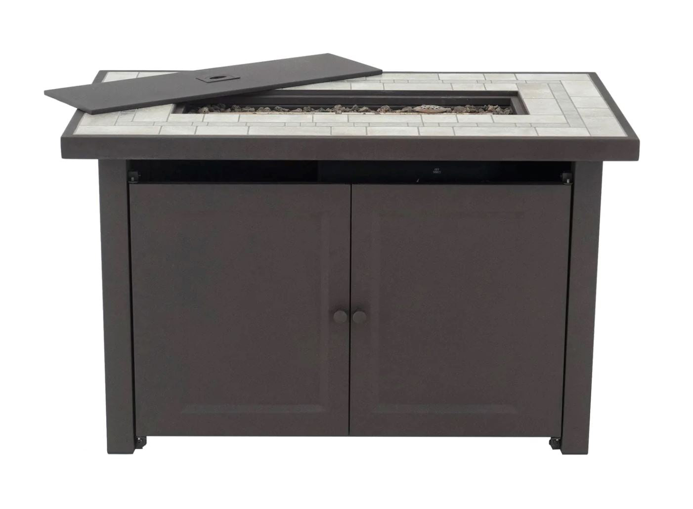 Sunjoy 40 in. Rectangle Smokeless Fire Pit Table with Ceramic Tile Tabletop and Lava Rocks
