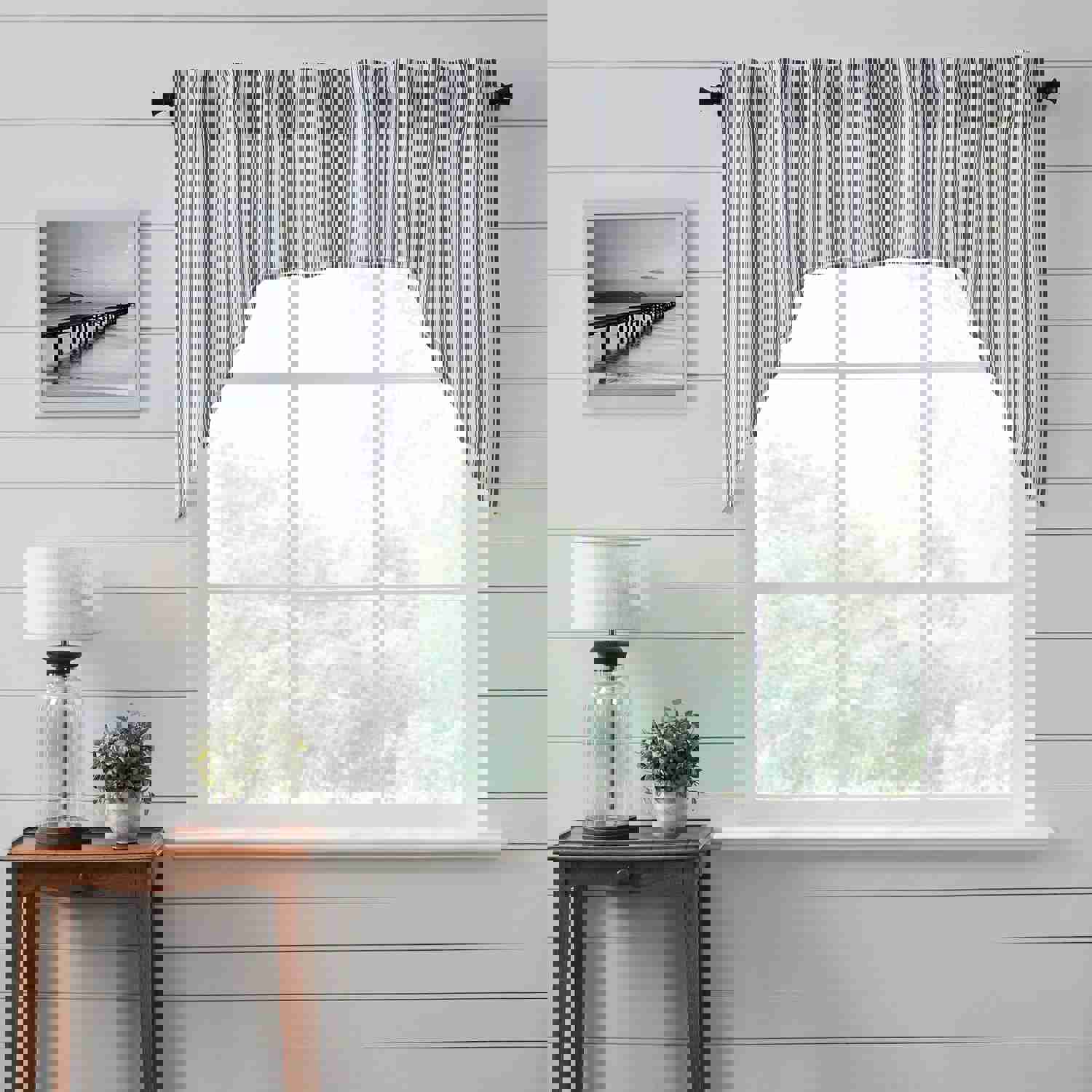 Sawyer Mill Black Ticking Stripe Swag Set of 2 36x36x16