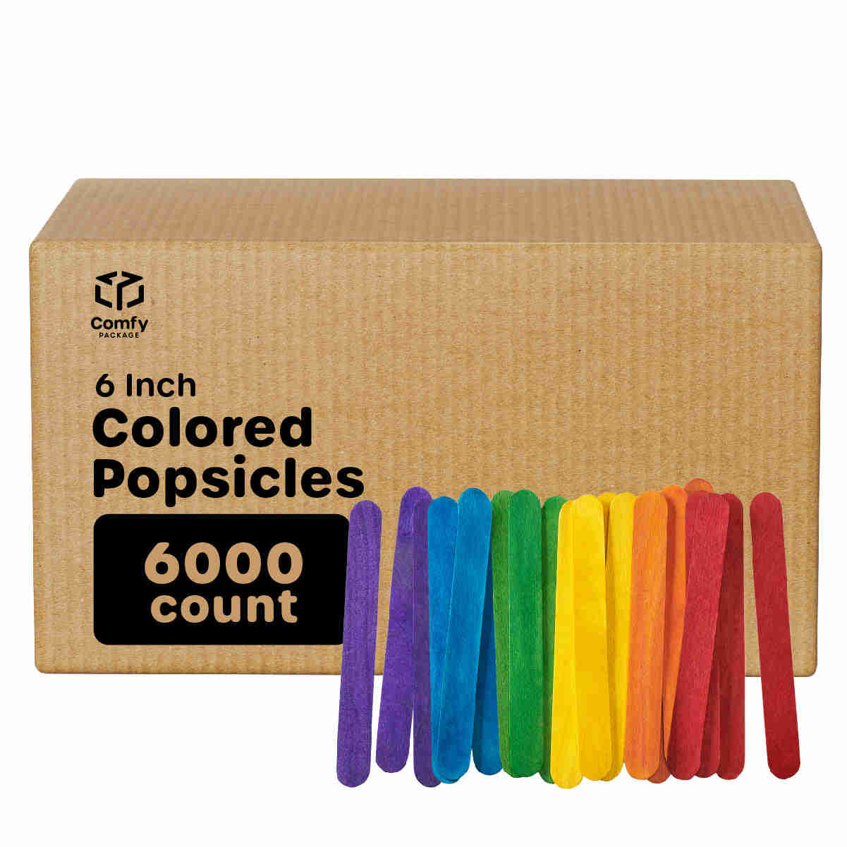 Colored Popsicle Sticks for Crafts - 6 Inch Jumbo Multi-Purpose Wooden Sticks (Case of 6000)