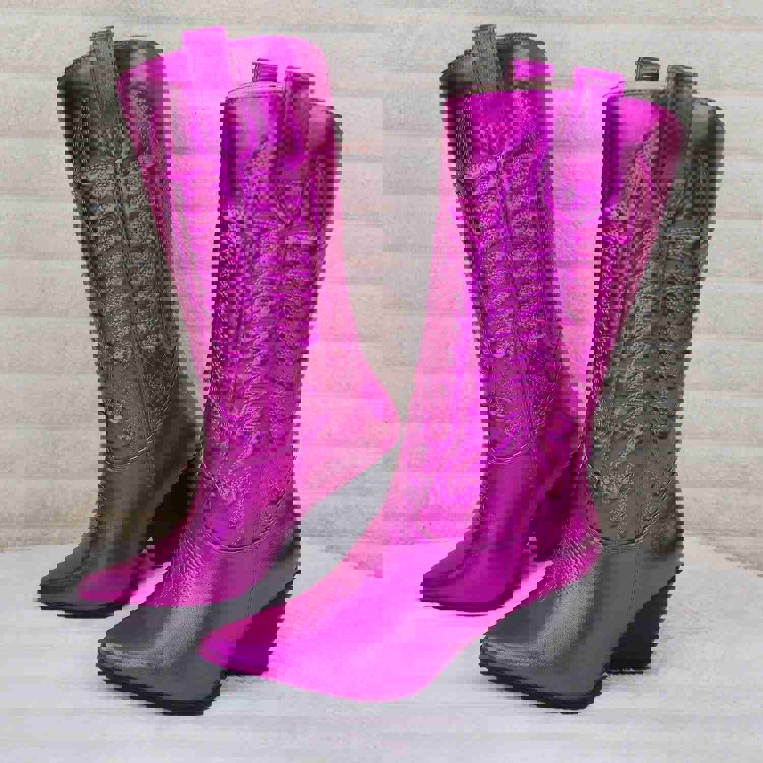 Disco Cowgirl Metallic Hot Pink Cowboy Knee Boots - Western Block Heels (US Sizes)