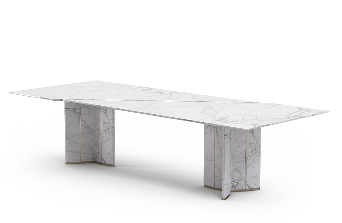Luxxu Algerone Rectangular Dining Table - Brass & Marble Design