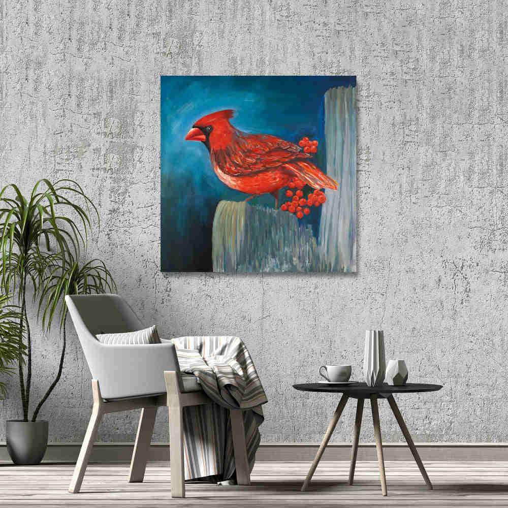 Redbreast Bird On A Branch - Fine Art Gallery Wrapped Canvas 36x36