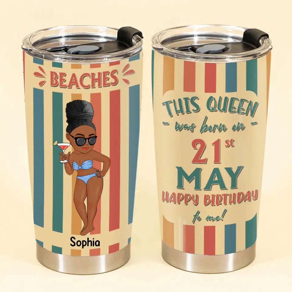 Personalized 20oz Stainless Steel Tumbler - May Birthday Gift for Her, Beach Lover