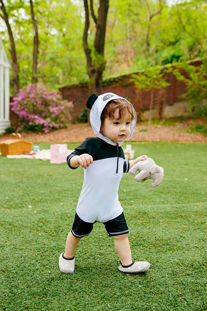 Baby Panda Hoodie Baby 3/4 Sleeve Swimsuit with UPF 50+ UV Protection