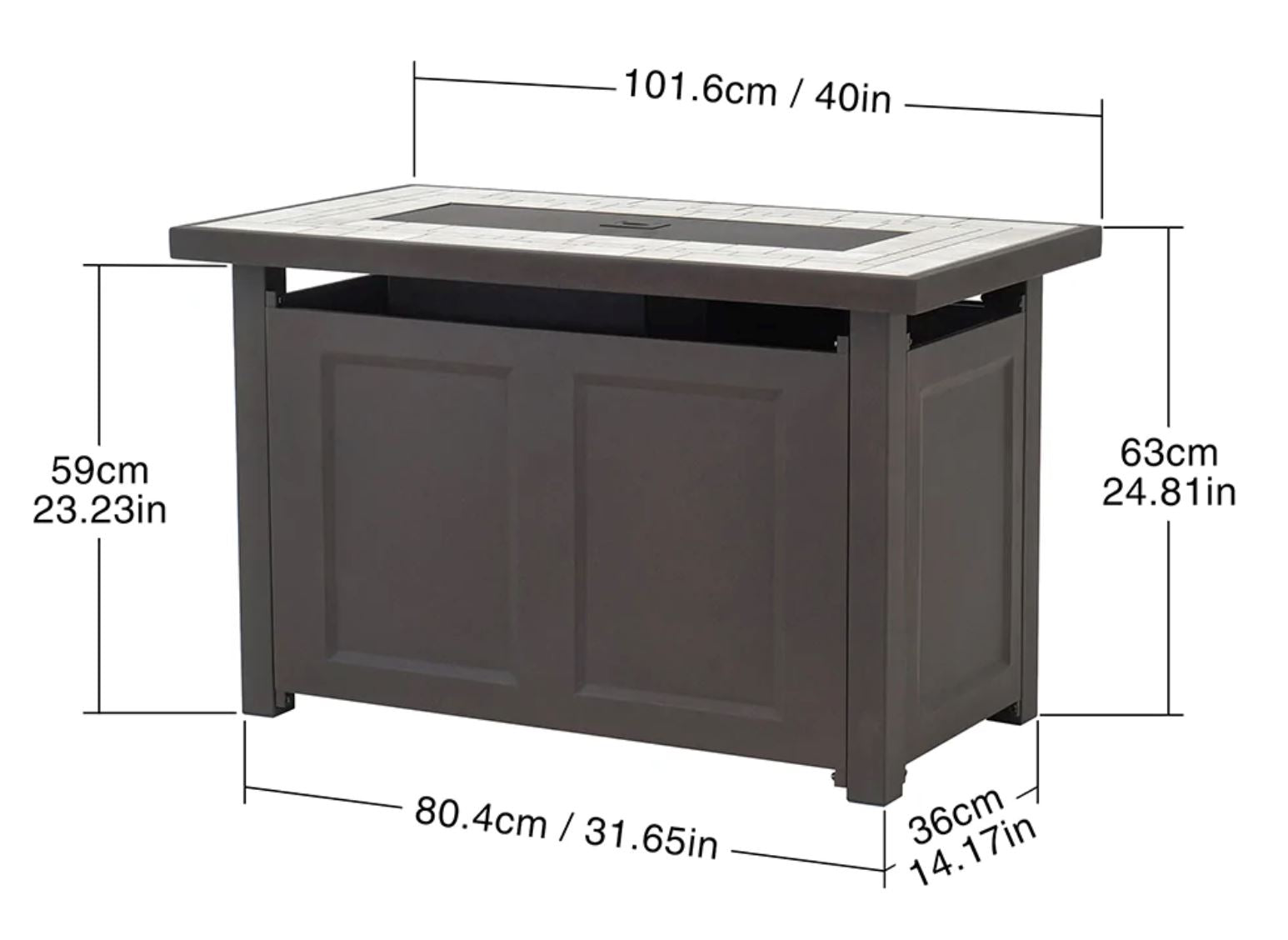 Sunjoy 40 in. Rectangle Smokeless Fire Pit Table with Ceramic Tile Tabletop and Lava Rocks