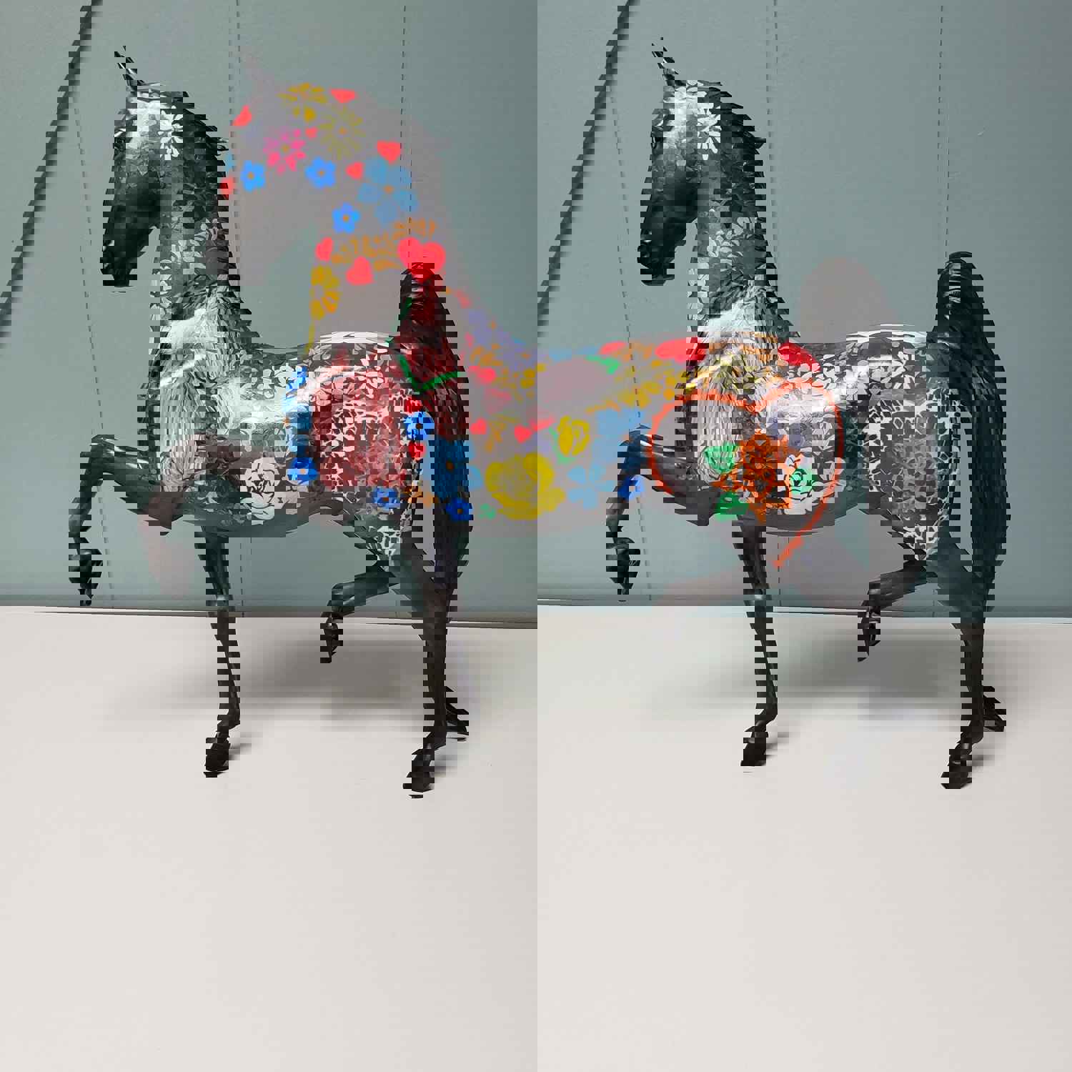 Peace and Love OOAK Deco Horse Flower Design Saddlebred By Dawn Quick Val24