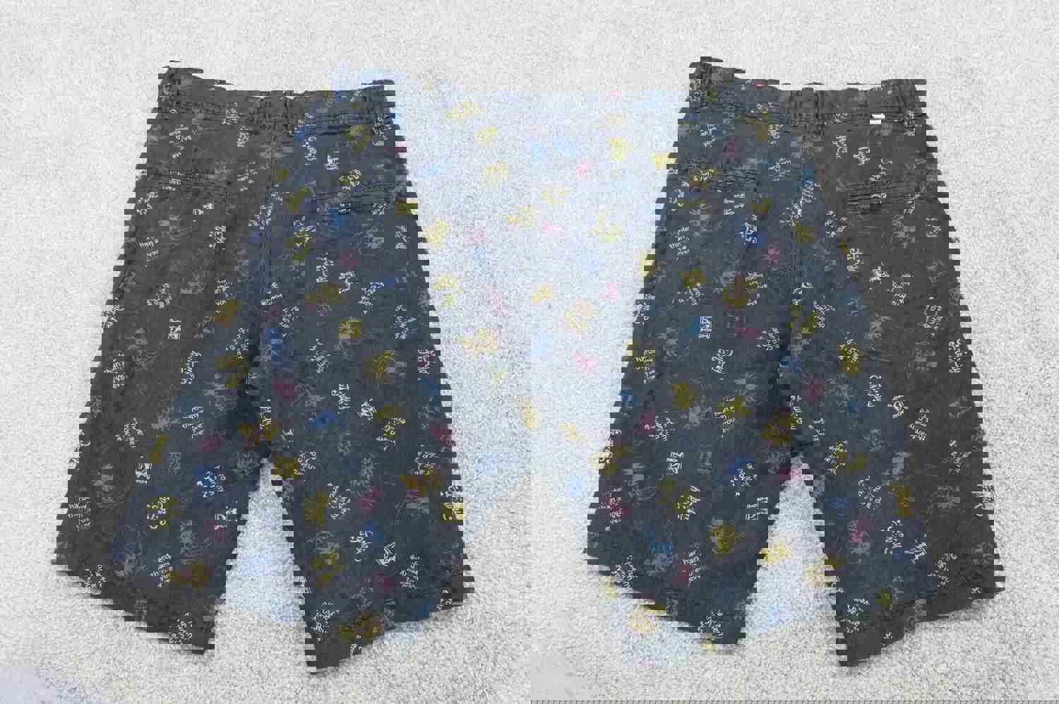 Zara Man Black Bermuda Shorts Size 32 with All Over Print and Slash Pockets