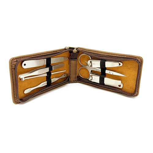 7-Piece Dark Brown Laserable Leatherette Manicure Gift Set