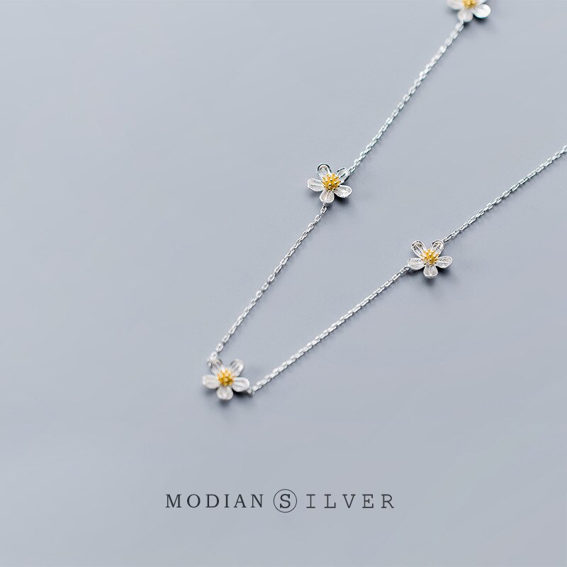MODIAN Fashion Cute Daffodils Pendant Necklace for Women - Pure 925 Sterling Silver