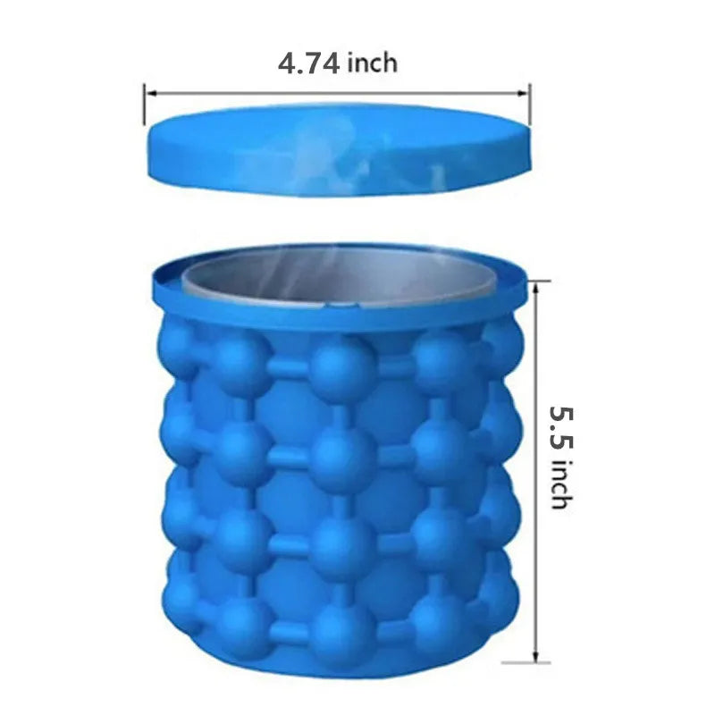 Portable 2-in-1 Large Silicone Ice Bucket Mold with Lid for Kitchen and Bar