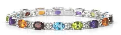 ESTATE 15.10CT AAA MULTI GEM 14KT WHITE GOLD 3D OVAL FLOWER TENNIS BRACELET