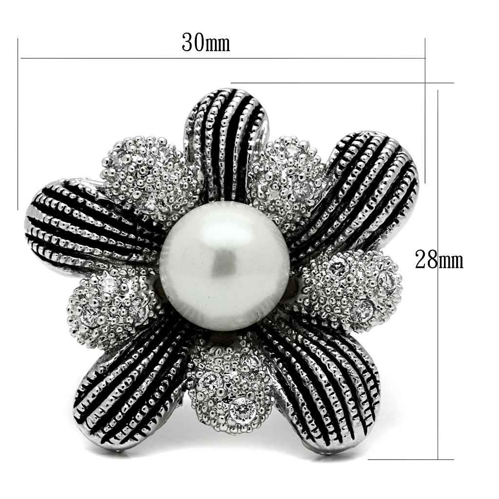 High Polished Stainless Steel Ring with White Synthetic Pearl for Women - Style TK2877