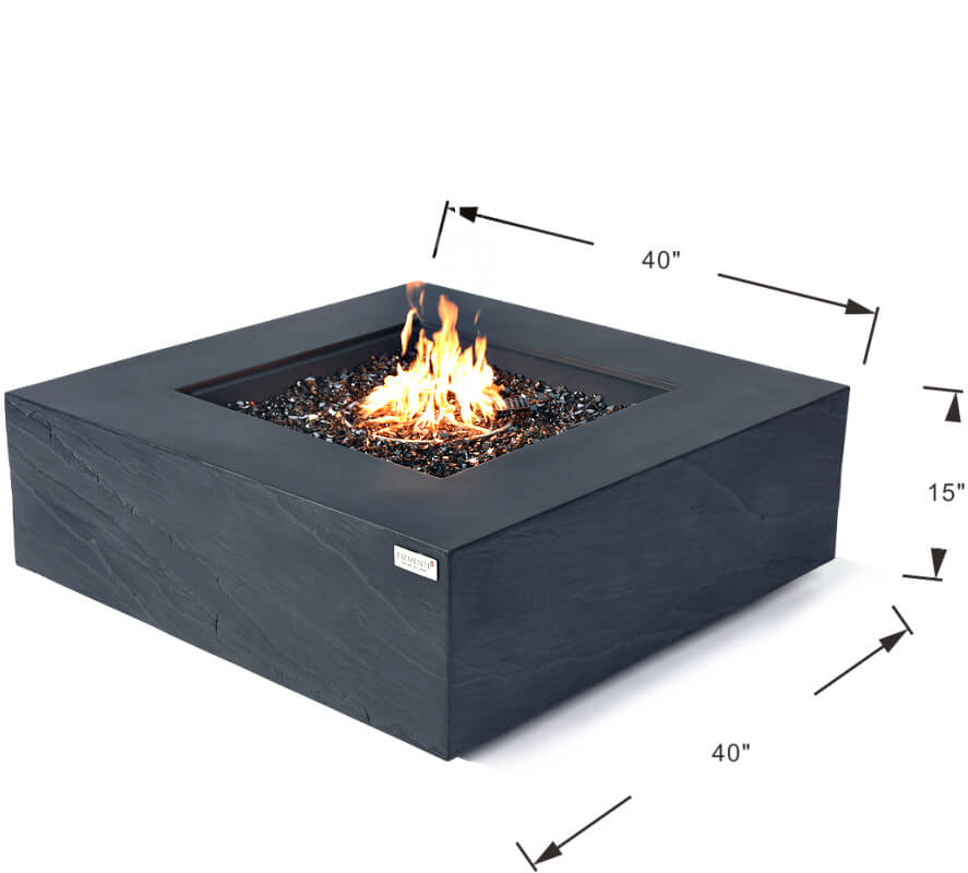 Elementi Plus Roraima Slate Black Square Concrete Fire Pit Table - OFG411SL