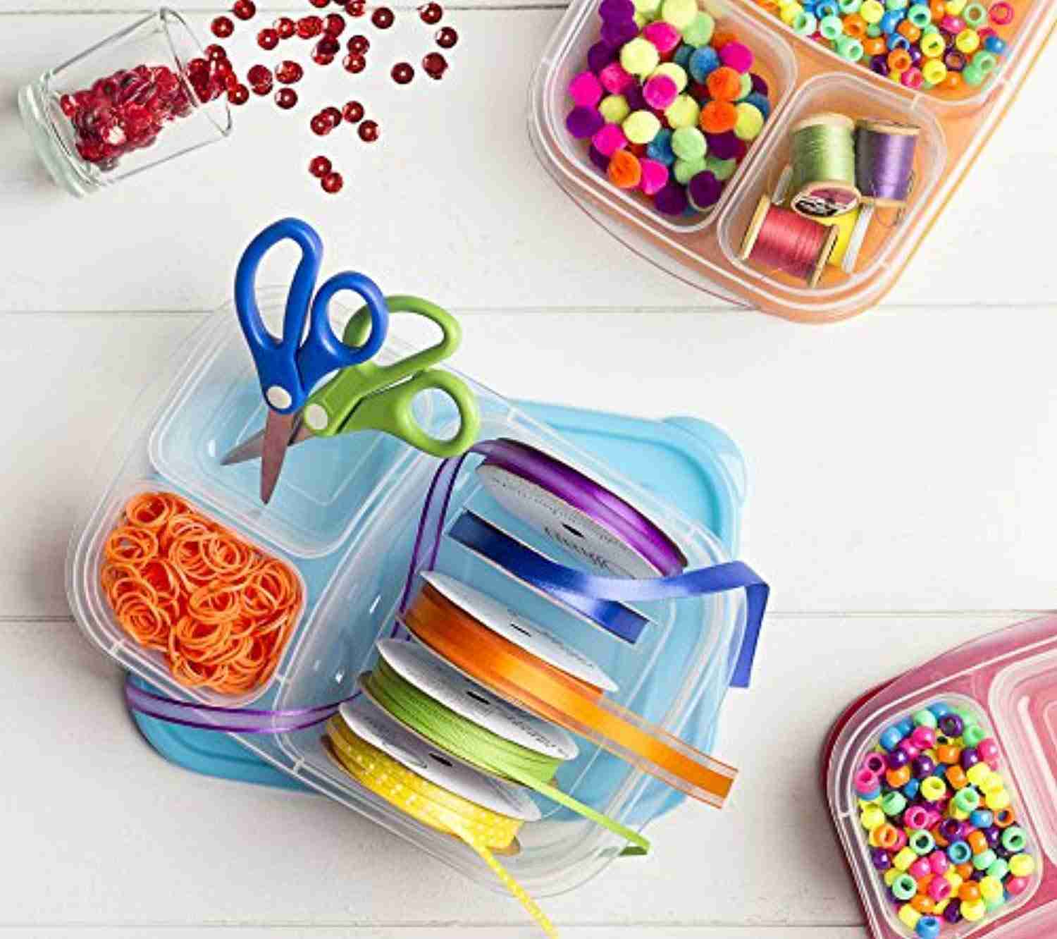 Sun & Sprouts 3 Compartment Containers - Reusable Bento Lunch Box & Divided Food Storage (4 Pack)
