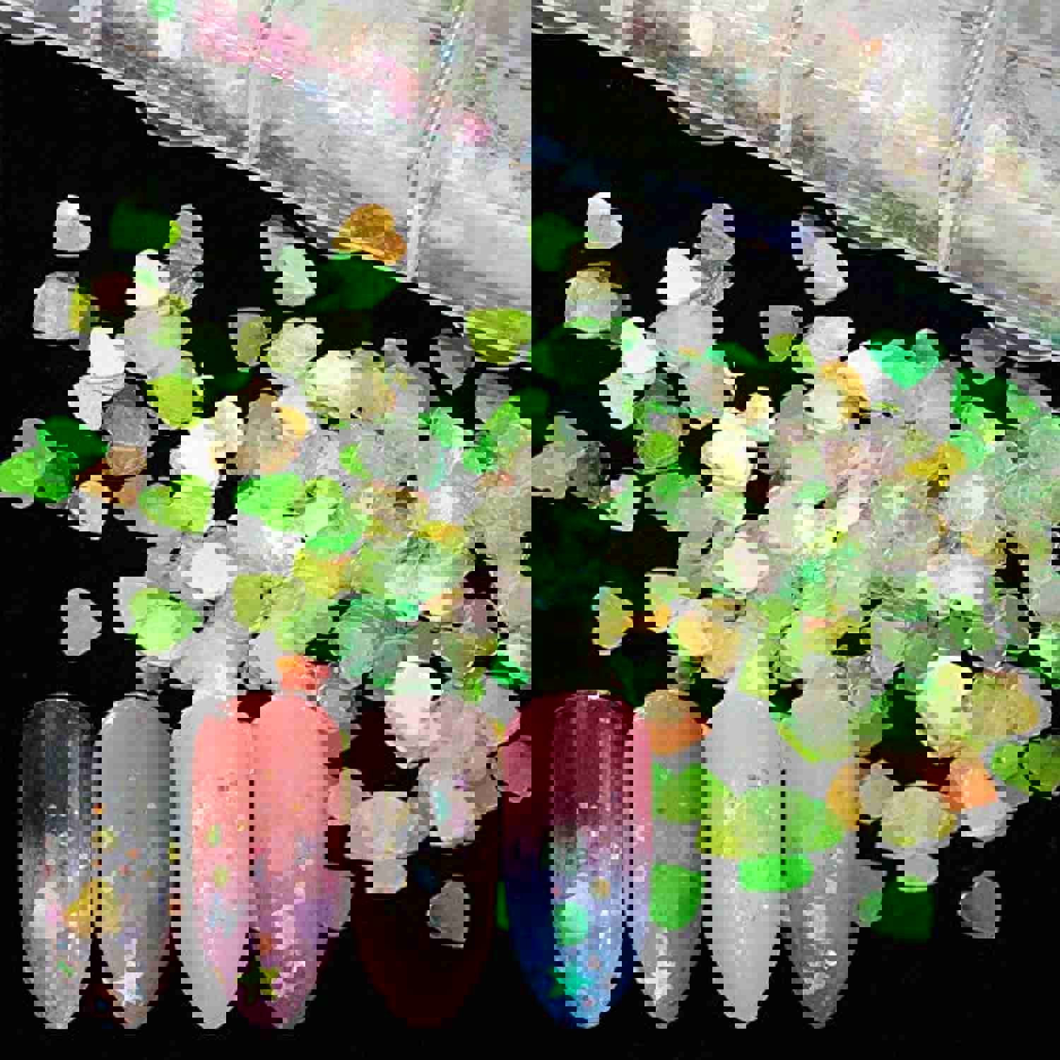 LYOUCI 12 Shaped Holographic Nail Stickers - Iridescent Mermaid Flakes & Butterfly Sequins (2 Boxes)