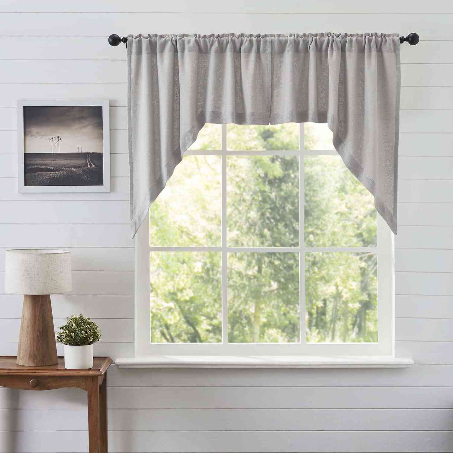Burlap Dove Grey Swag Set of 2 - 36x36x16 - Soft Cotton Farmhouse Window Curtains