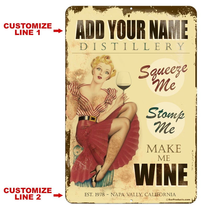 Custom Vintage Metal Bar Sign - Personalized 12 x 18 Wine Distillery Decor