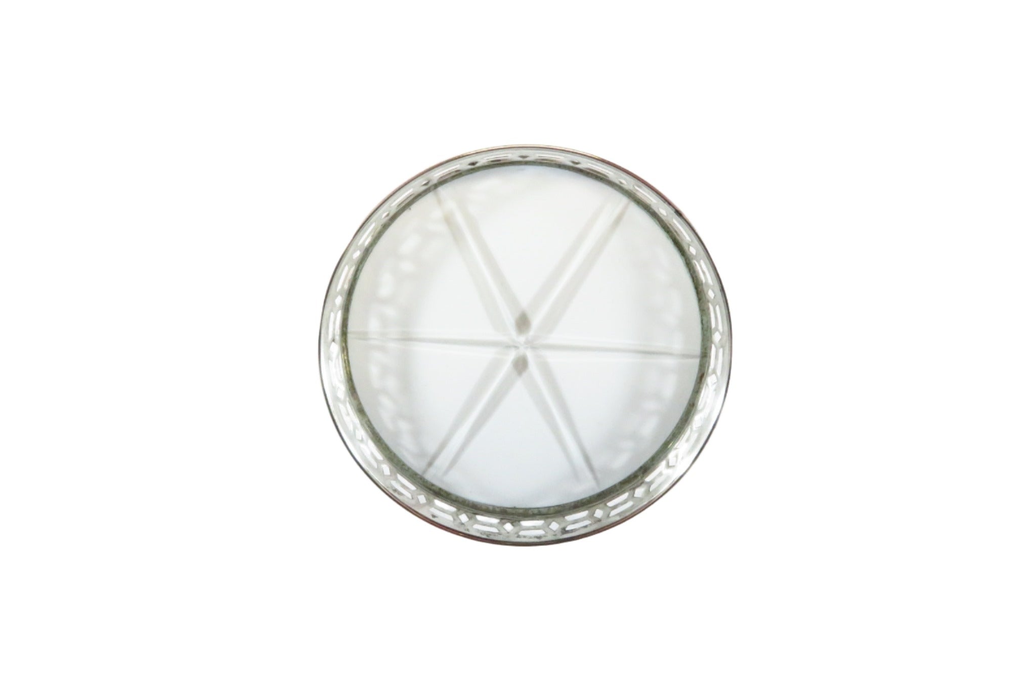 Vintage Sterling Silver and Glass Wine Coaster with Star Etched Pattern