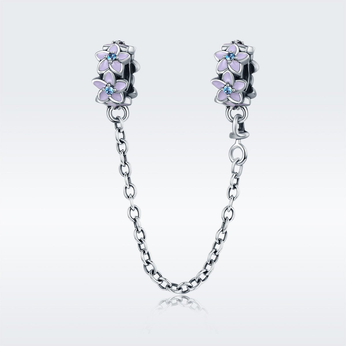 Sterling 925 Silver Violet Floral Chain Bead Pendant for Pandora & European Charm Bracelets