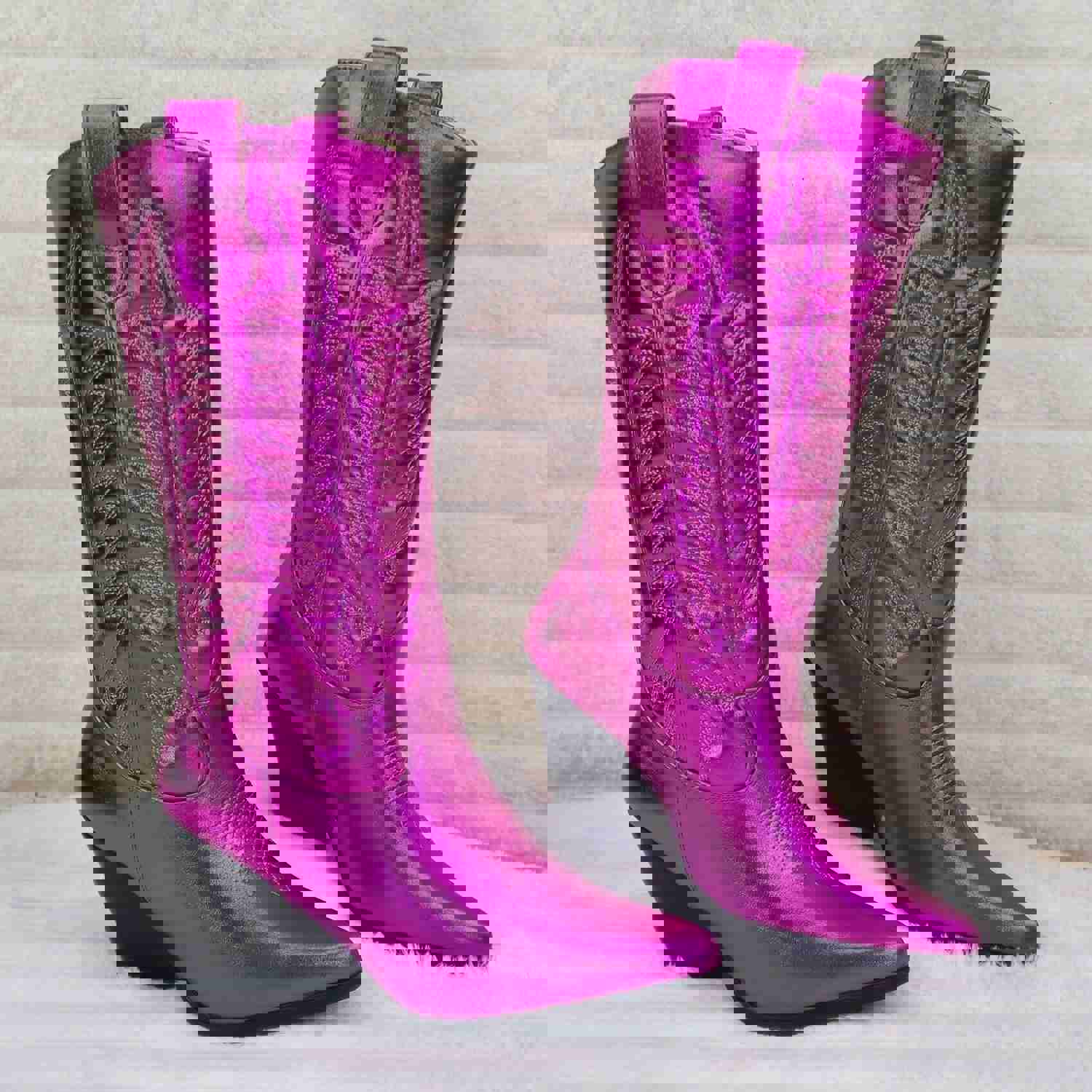 Disco Cowgirl Metallic Hot Pink Cowboy Knee Boots - Western Block Heels (US Sizes)