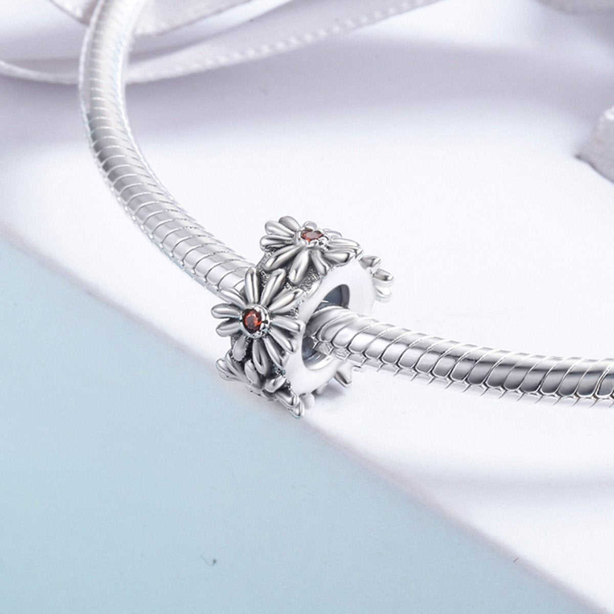 Sterling 925 Silver Daisy Circle Bead Pendant for Pandora & European Charm Bracelets