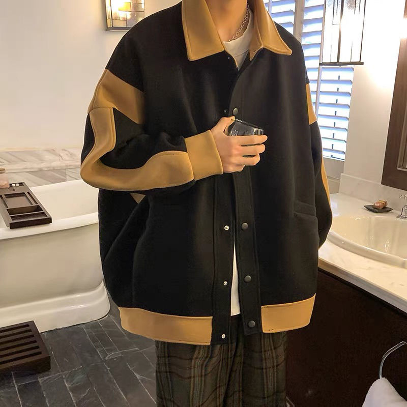 Aidase Winter Japanese Fashion Patchwork Woolen Jacket for Men