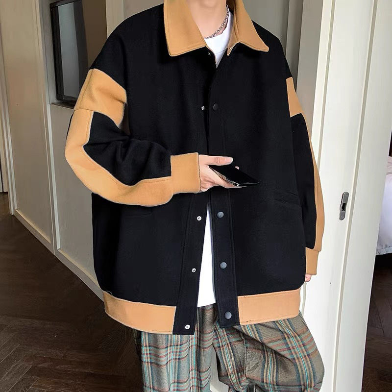 Aidase Winter Japanese Fashion Patchwork Woolen Jacket for Men