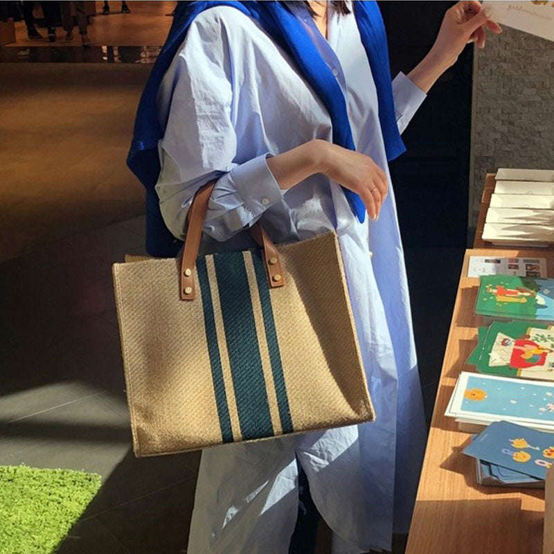 Lkblock Vintage Striped Tote Bag for Women - Large Capacity Casual Handbag