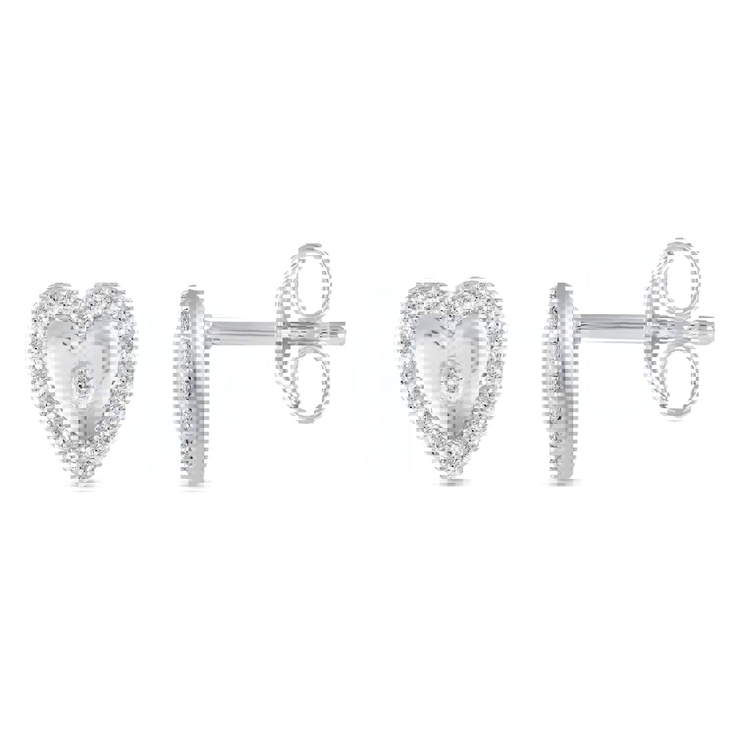 Set of 2: 3/8 CT TW Diamond Puff Halo Heart Pendant & Earrings in 925 Sterling Silver