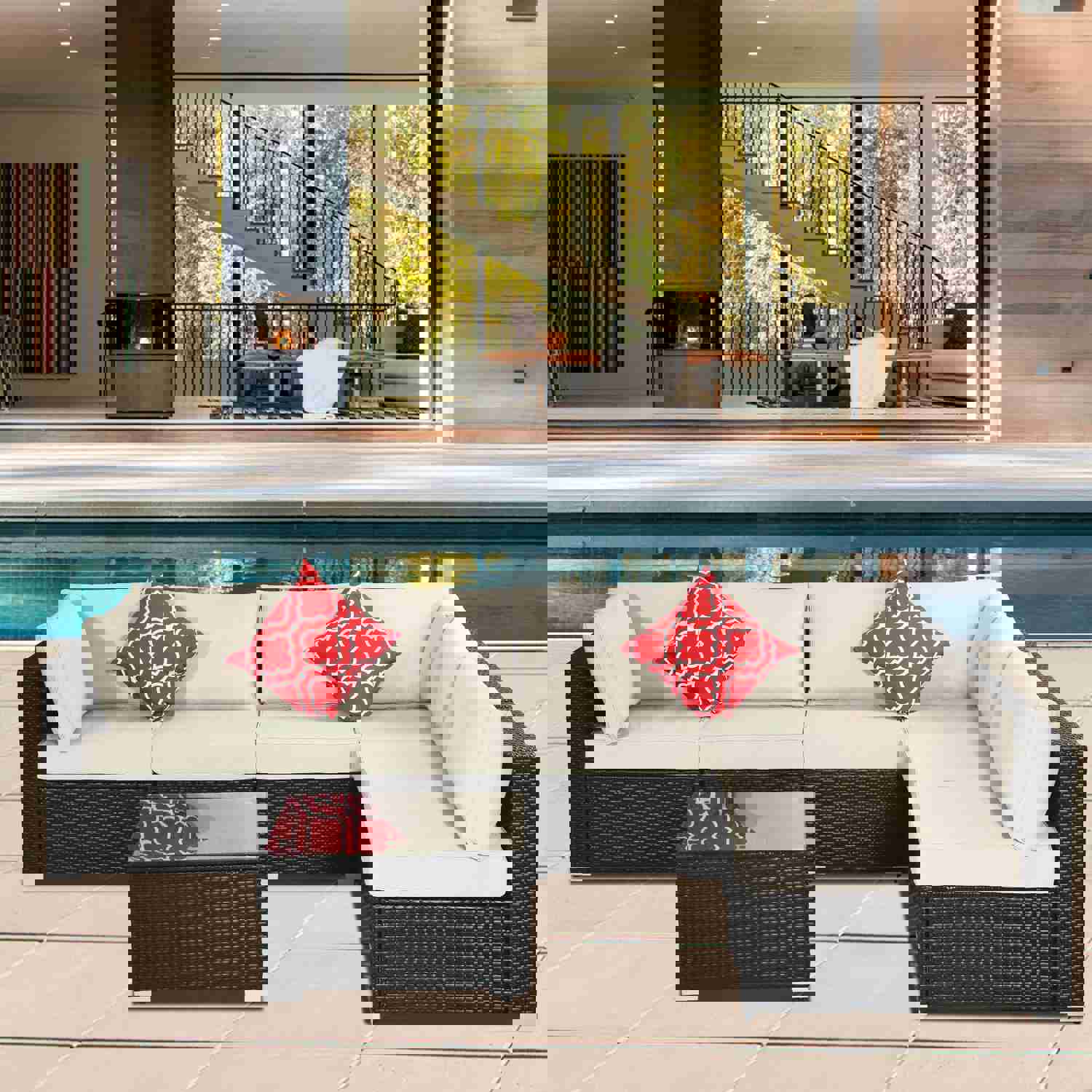 7-Piece PE Rattan Wicker Outdoor Patio Sofa Set with Cushions and Coffee Table