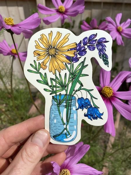 Jar of Flowers Sticker - Weatherproof & UV Protected