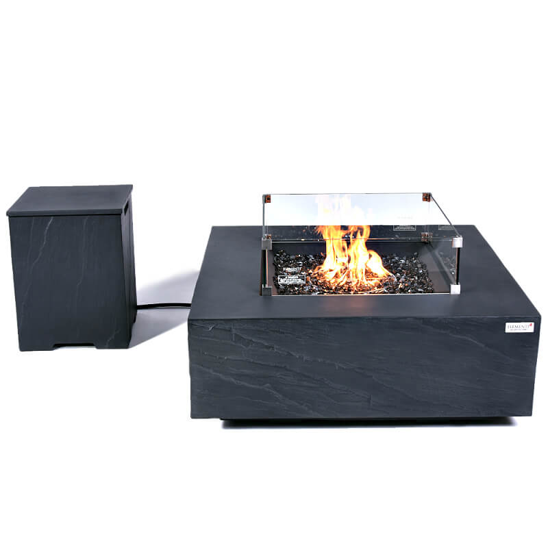 Elementi Plus Roraima Slate Black Square Concrete Fire Pit Table - OFG411SL
