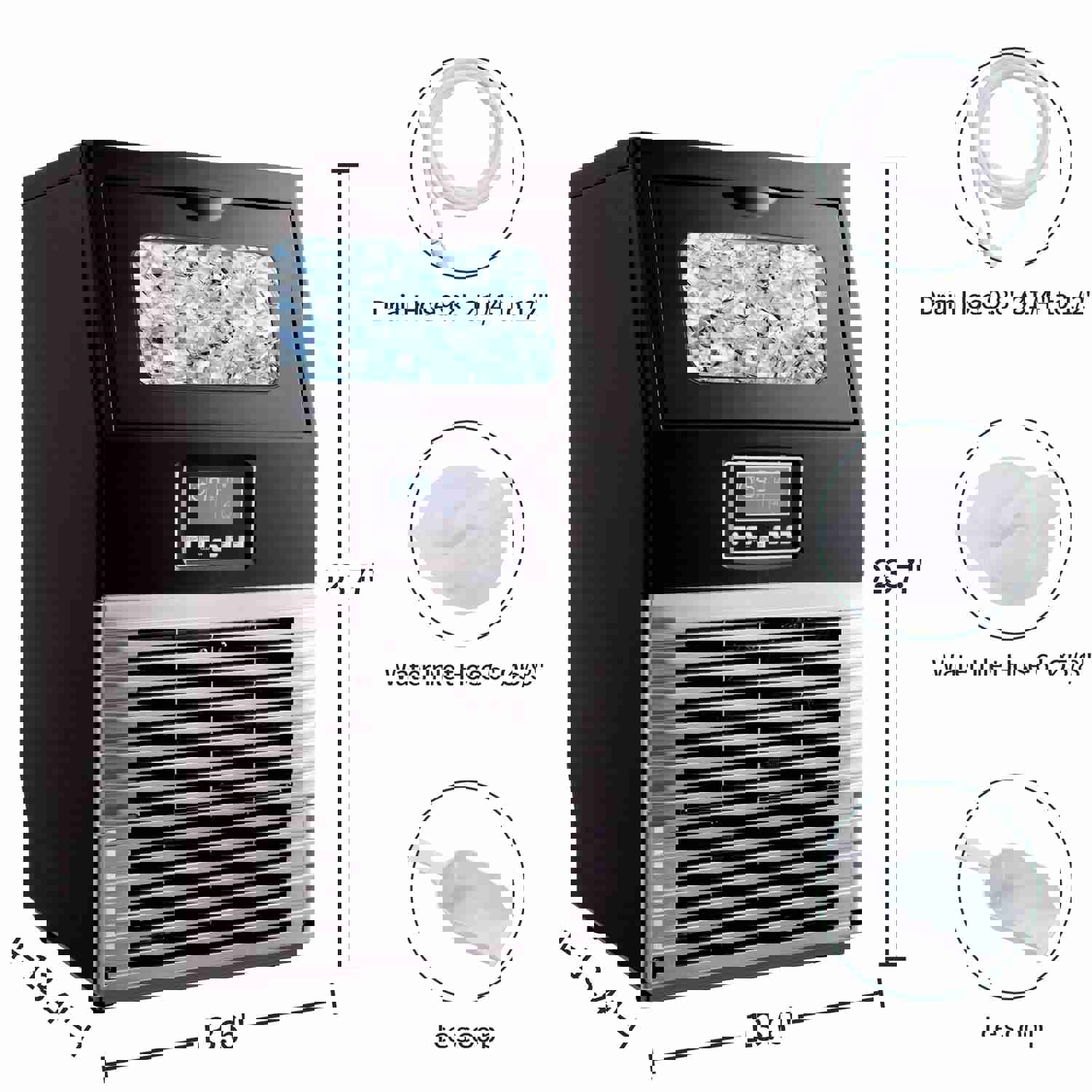 Freestanding Commercial Ice Maker Machine 66LBS/24H with Auto-Clean and Built-in Water Inlet