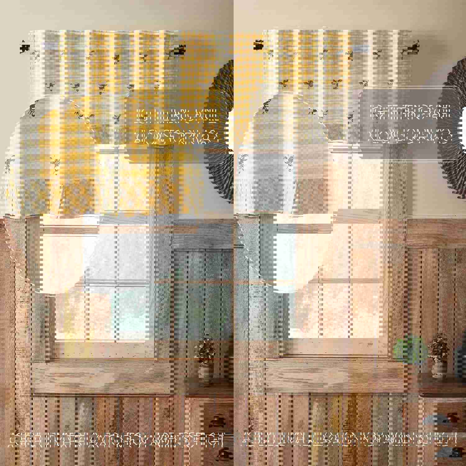 VHC Brands Buzzy Bees Ruffled Valance 18x60 - Vintage Yellow Cotton Window Treatment